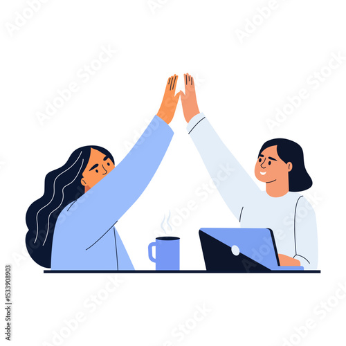 A flat style illustration showing friends doing high five