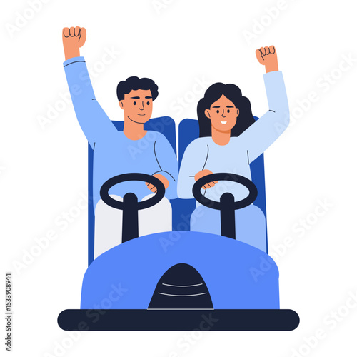 A flat style illustration showing friends driving together