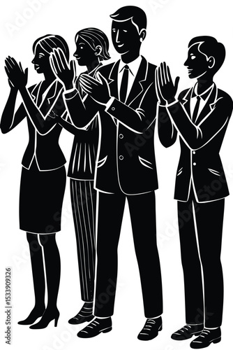 Silhouette illustration of business people clapping appreciation and success in black and white