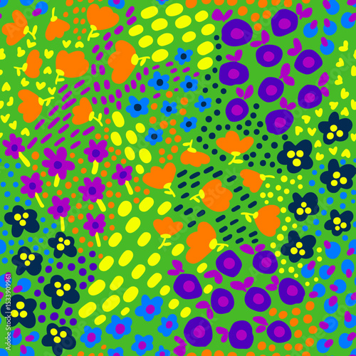 Abstract Hand Drawing Mix Ditsy Flowers Leaves and Branches Seamless Textile Vector Pattern Isolated Background