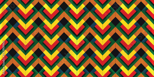 Vibrant geometric pattern featuring bold colors in a striking chevron design.