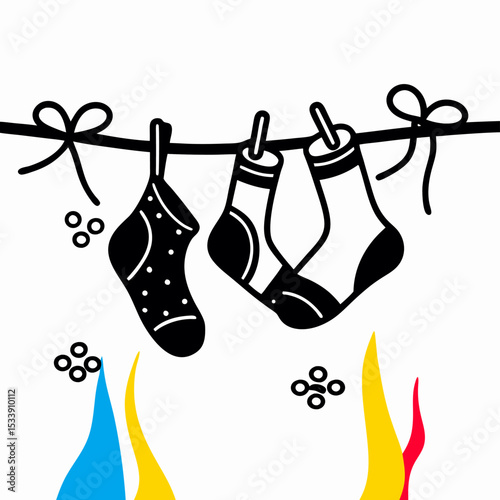 Cute Socks Hanging on Clothesline Illustration