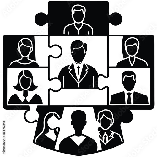 Teamwork puzzle illustration featuring business people showing collaboration and connection