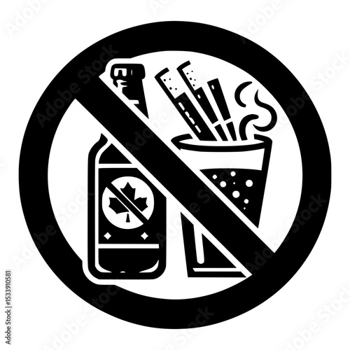 No alcohol or snacks allowed sign prohibition symbol