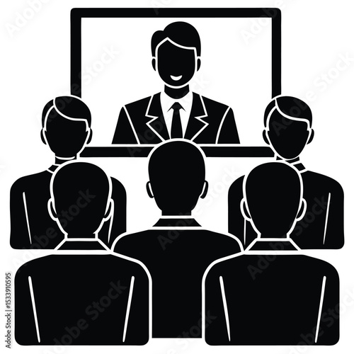 Virtual business meeting with online conference and remote team collaboration icon
