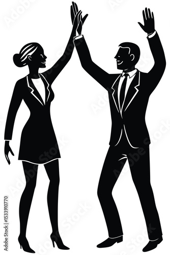 Business success black silhouette two people high five achievement celebration concept