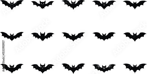 Scary halloween bat flying elements silhouette Vector