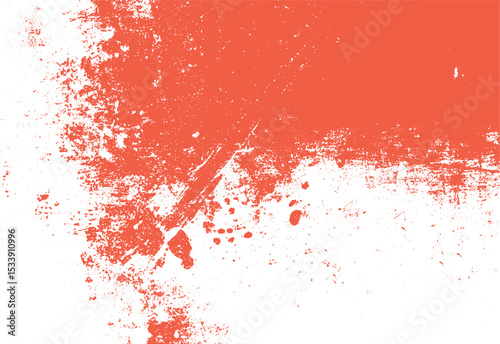 Artistic grunge texture in vibrant coral color with uneven edges and distressed effect on a bright white background for a unique design element.