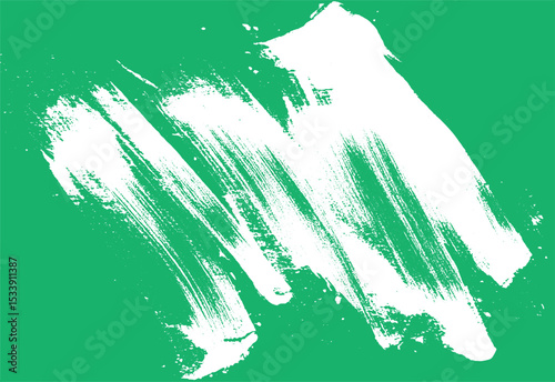 Artistic white brushstrokes on emerald green background abstract design for creative projects