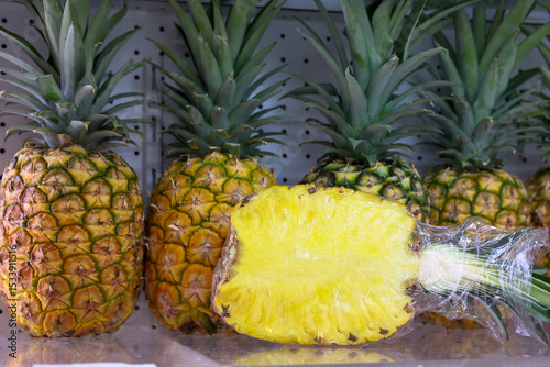 fresh pineapples in the display