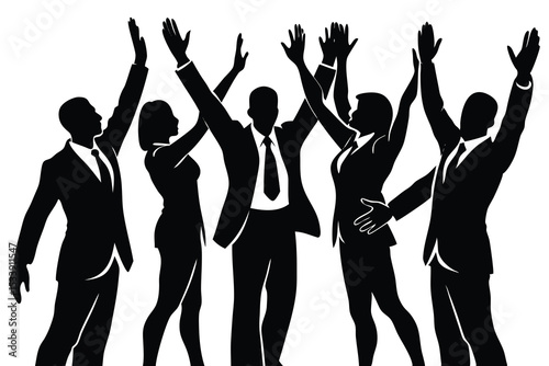 Silhouette business team raising hands success celebration achievement corporate unity empowerment