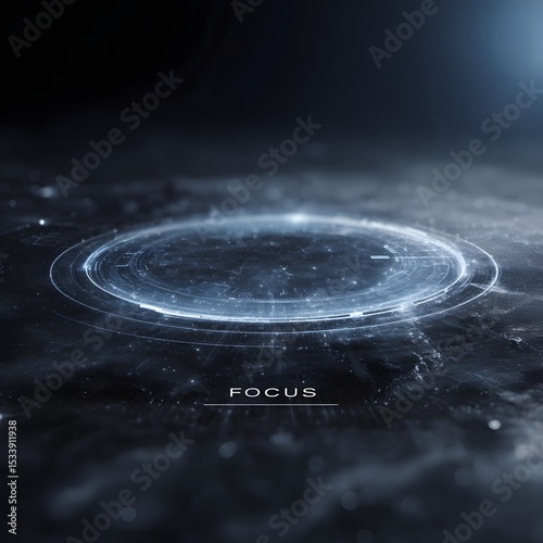 Futuristic radial chart rotating above a surface labeled  Focus