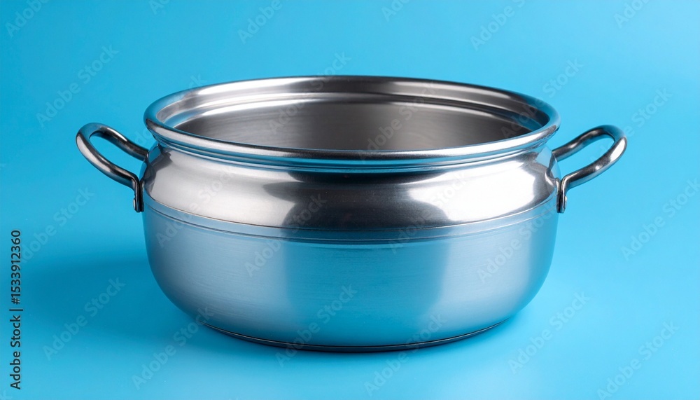 stainless steel pot on blue background stainless steel pot on blue background