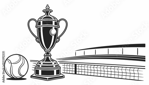 A realistic 3D rendering of a tennis trophy with a sleek design and polished surface, set against a white background         