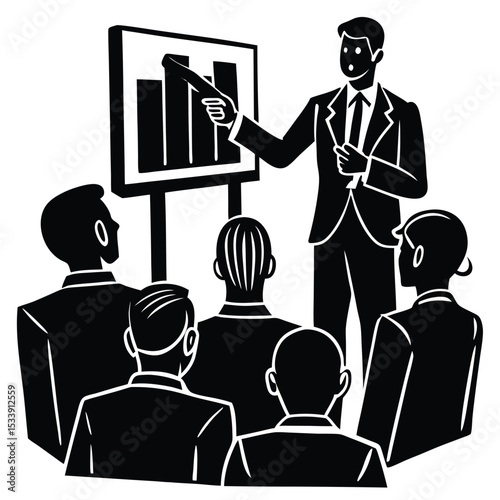 Monochrome business presentation graph charts with audience learning and development training