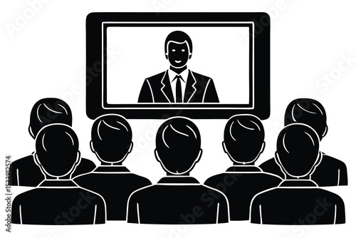 Online conference meeting vector presentation with remote audience and presenter on screen