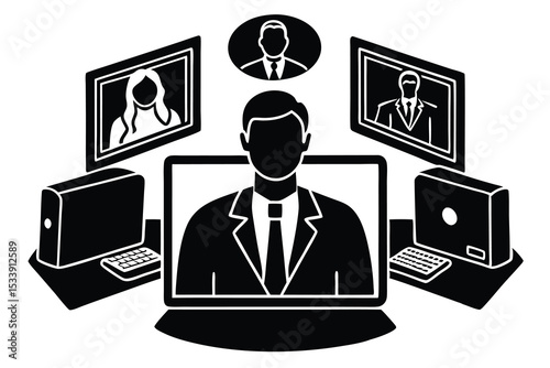 Online conference illustration representing virtual meeting business communication and digital technology
