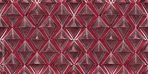 Geometric pattern featuring intricate red and white triangles.