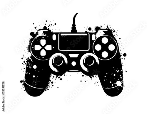Stylized Ink Splatter Gaming Controller Illustration