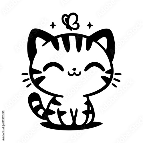 Adorable Cartoon Striped Kitten Illustration: Cute Cat Drawing