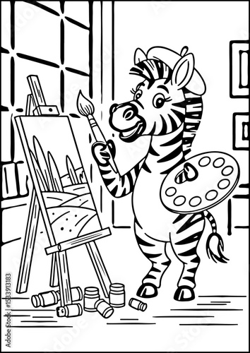 Coloring Book, A creative zebra artist ready to fill the world with color