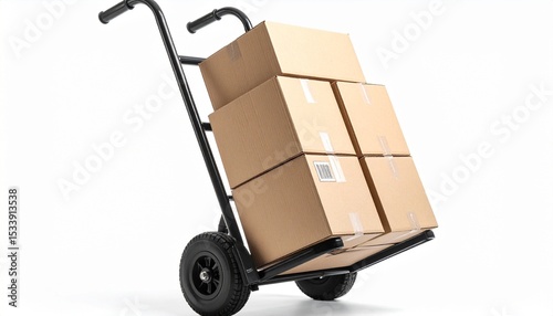 hand truck with boxes on white background