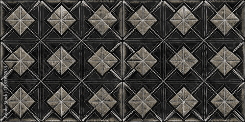 Stylish geometric pattern with metallic tones on a black background.