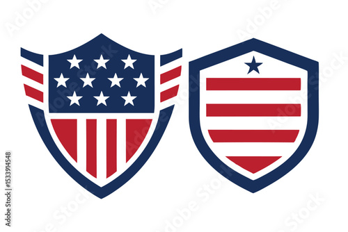 Two Patriotic Shields Stars, Stripes, and American Symbols in Blue, White, and Red