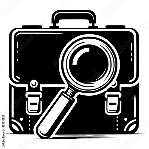 Black and white briefcase with magnifying glass
