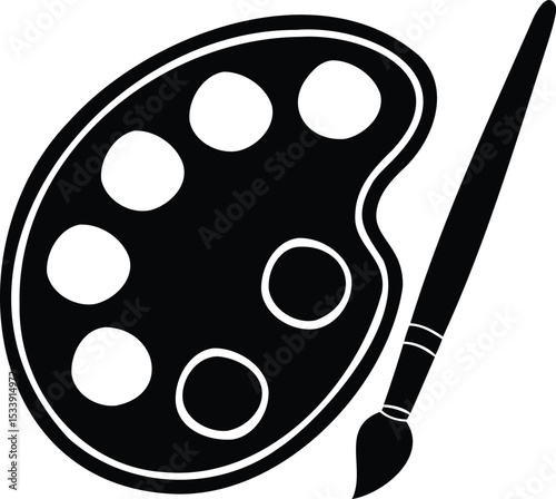 Paint palette with brush – alternative vector silhouette of artist’s creative painting tools