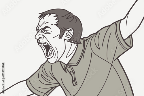 Man screaming in anger with arms raised expressing frustration and distress