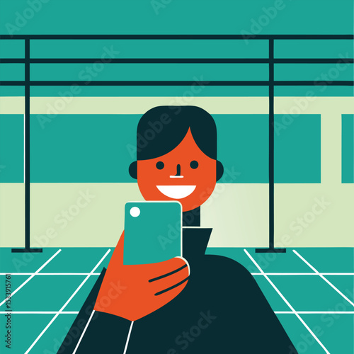 Person taking a selfie in a modern flat vector illustration style