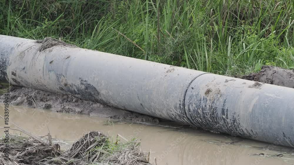 Laying water pipes through canals Laying water pipes through canals