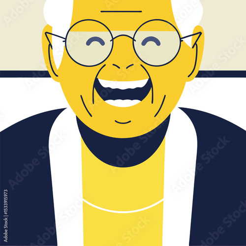 Smiling elderly woman illustration with glasses cheerful expression and bold colors