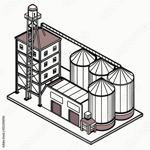 Feed Mill Vector Illustration | Generative AI & Linocut Silhouette Design