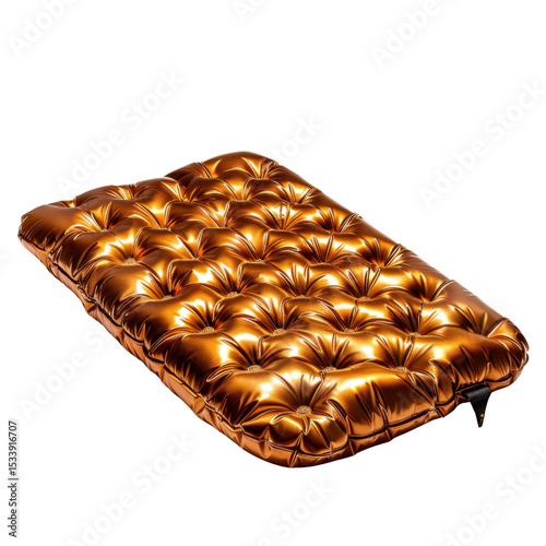 Luxurious inflatable mattress with shiny golden finish, featuring tufted design that adds elegance and comfort. Perfect for outdoor camping or indoor use, it combines style with functionality