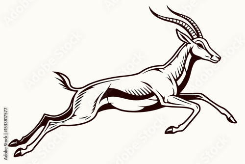 Gazelle or antelope isolated animal silhouette. Vector wild jumping goat, hunting sport mascot