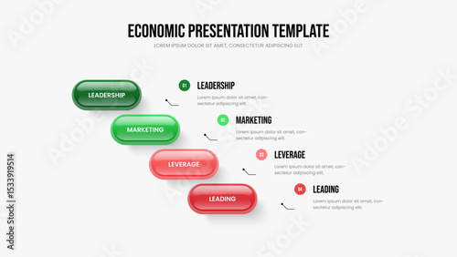 Enterprise Report Slide Template Vector Illustration. Digital Insight 4 Step Diagram Presentation Layout. Creative Solution Four Element Infographic Slideshow Design.