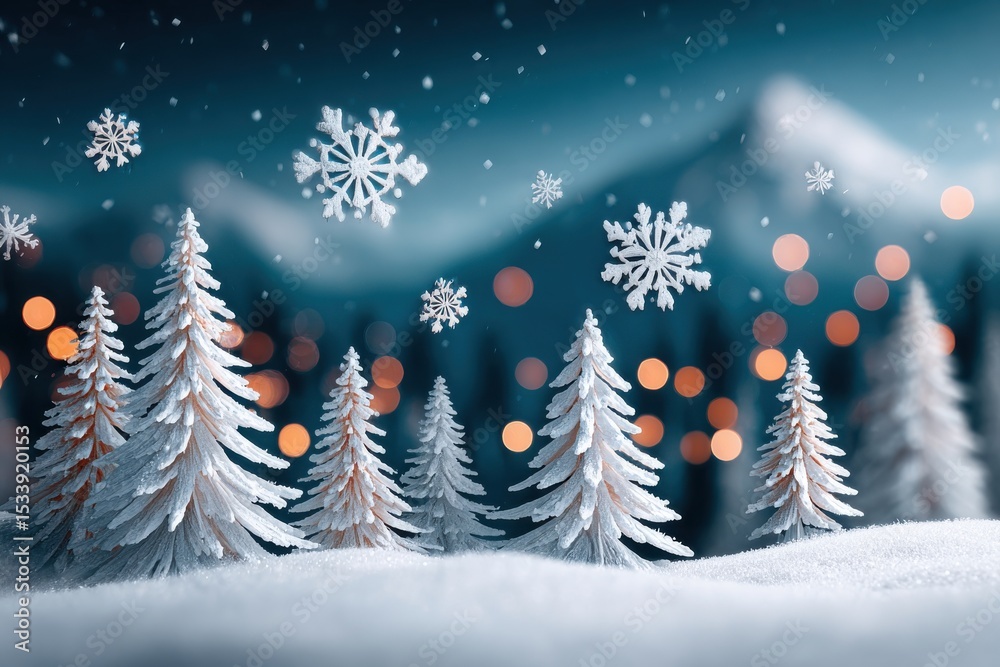 Obraz premium Winter Wonderland: Snowy Pine Trees and Sparkling Lights