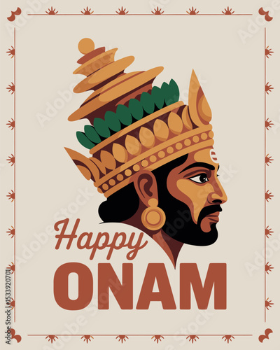 Happy Onam Poster with King Mahabali Traditional Illustration