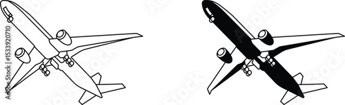 Airplane line and fill vector illustration