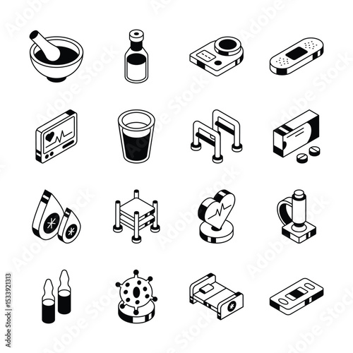 Download isometric collection showing health services icons