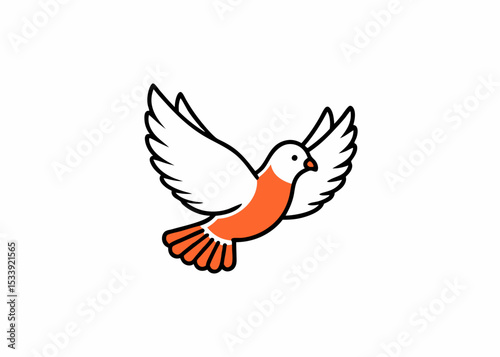 white dove in flight on a line art vector illustration	
