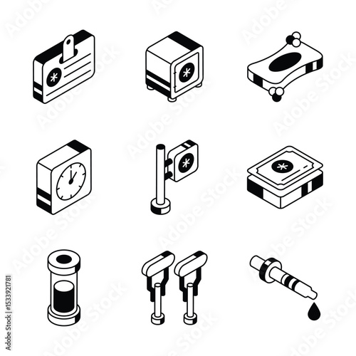 Get this premium collection of medical and hospital isometric icons