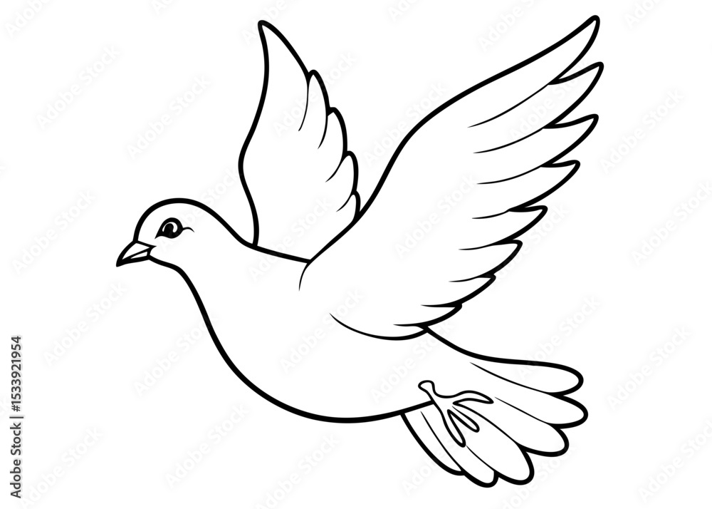 Obraz premium Flying dove, drawing, engraving, ink, line art, vector cartoon illustration