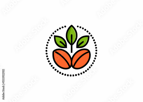 Branch of coffea plant with ripe edible fruits and green leaves vector mascot logo design