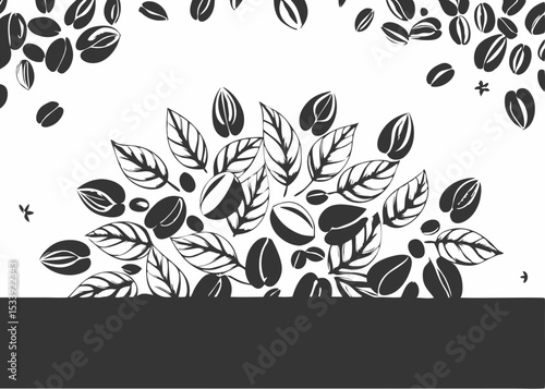 coffee beans and leaves Isolated on white background