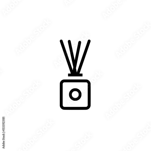 Icon of a square aroma diffuser with round opening and scent sticks, used in fragrance or spa visuals.