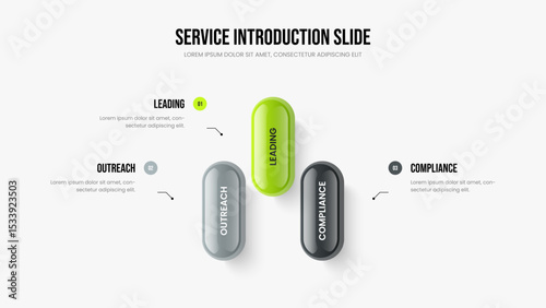 Business Briefing Three Element Infographic Frame Design. Service Performance 3 Step Diagram Slideshow Layout. Digital Solution Presentation Template Vector Illustration.
