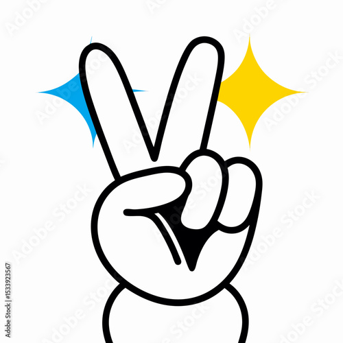 Cartoon Hand Peace Sign Gesture, Victory, Two Fingers